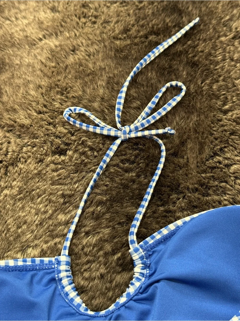 Cabana Del Sol Blue Gingham Halter Bandeau Padded Bikini Top XL Coastal Cowgirl